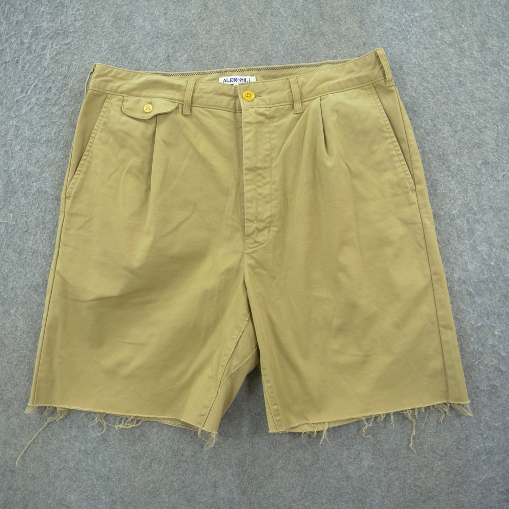 Alex Mill Shorts Mens 32 Beige Khaki Cutoff Pleated Chinos Mid Rise Roll Up